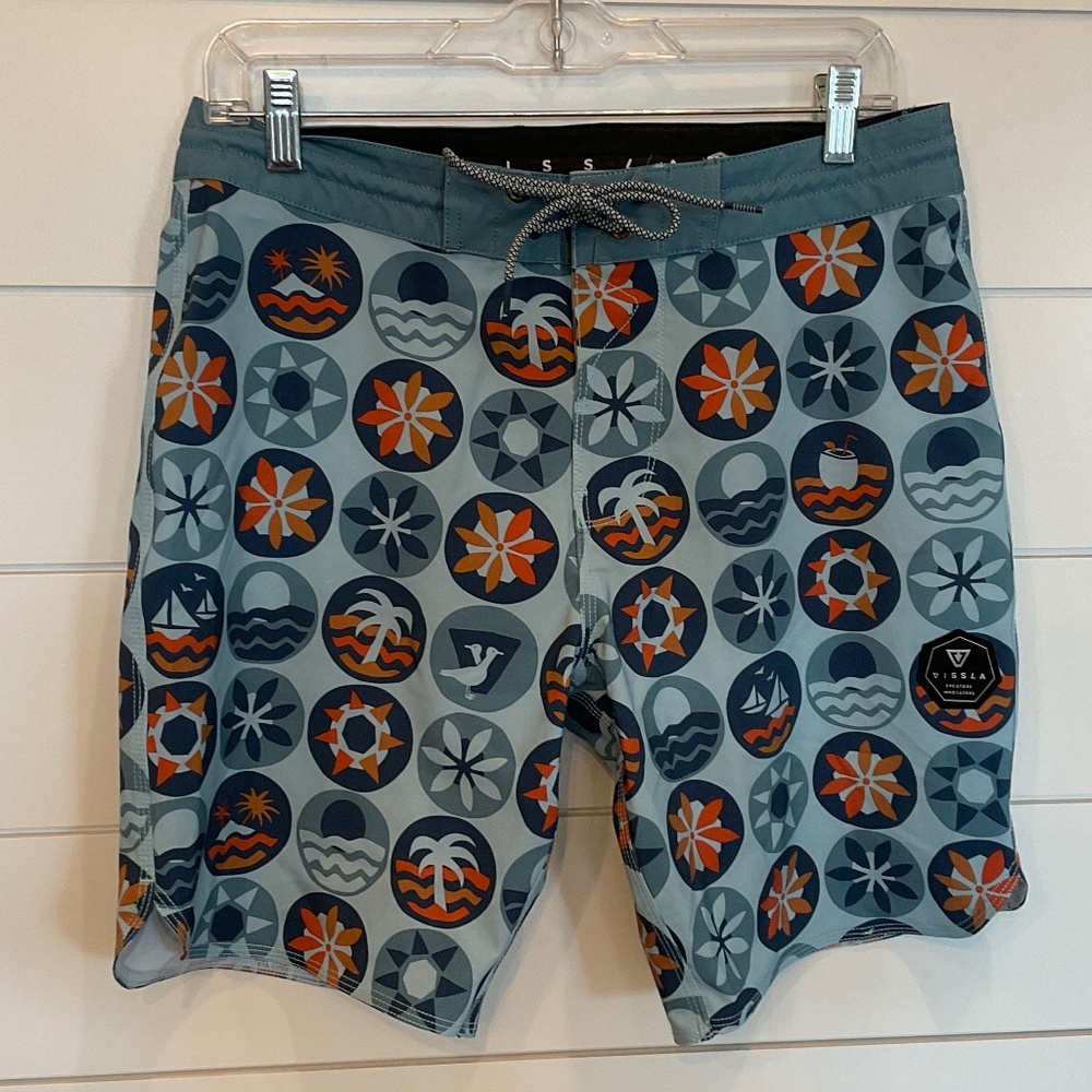 VISSLA Orange and Blue Swim Trunks Retro Style